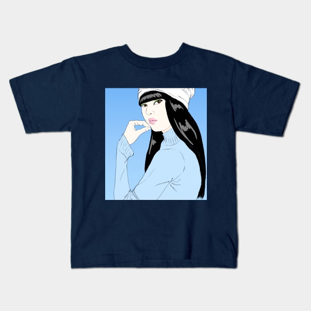 Angel -  Portrait in Blue Kids T-Shirt by MayWinterWhite